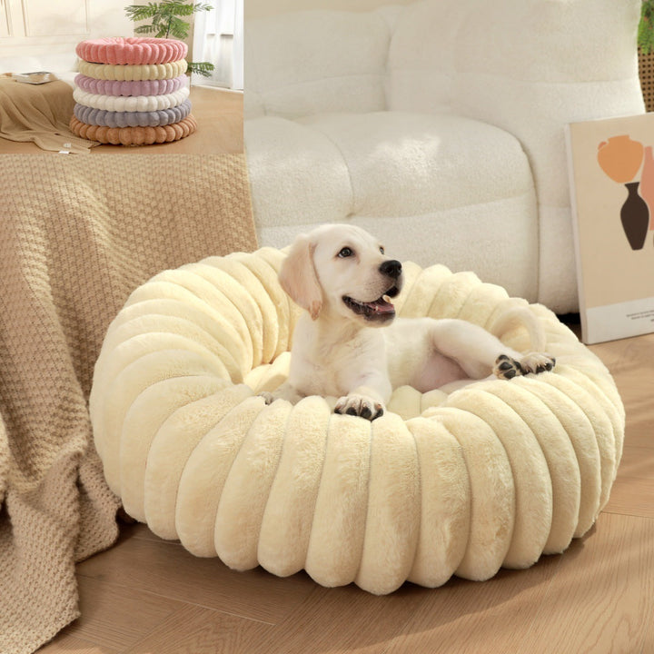 High Weight Plush Round Pet Bed With Warm Long Fur